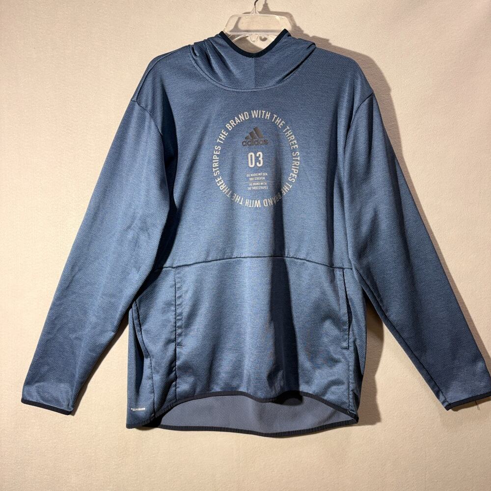 Adidas Climawarm Hoodie Mens XL Blue Graphic Pullover Sweatshirt Performance